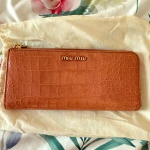 Miu Miu Croc-Embossed Tan Wallet